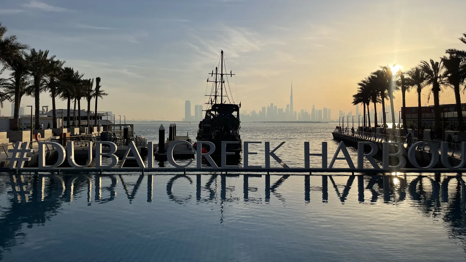 Dubai Creek Harbour waterfront at sunset