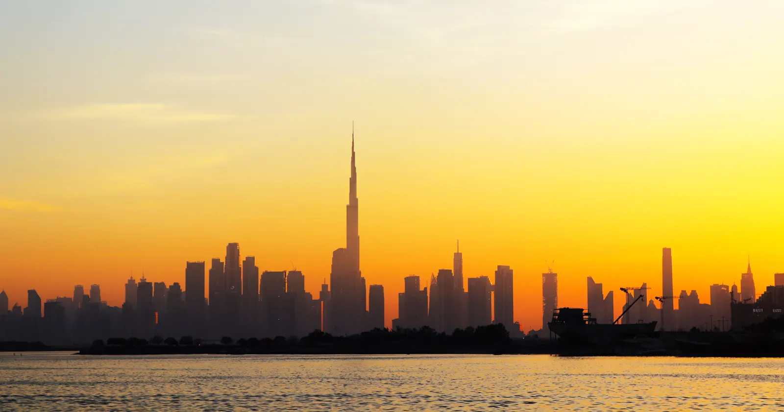 The Dubai skyline seen from Dubai Creek Harbour